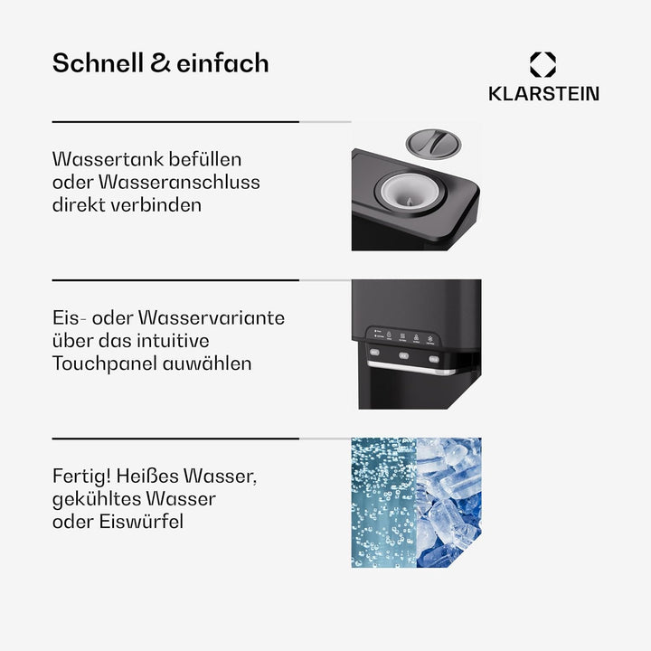 Klarstein Eiswürfelmaschine für Zuhause Camping Gastro, Schnelle Mini Eiswürfelmaschine Klein, Profi