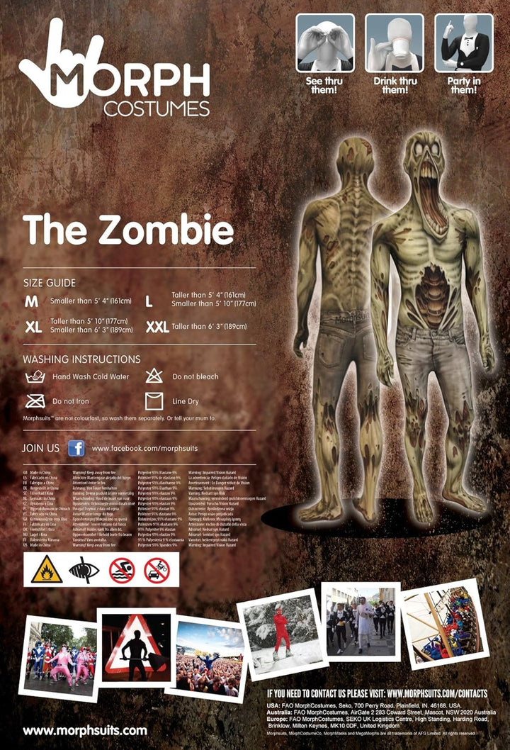 Morphsuits Zombie Kostüm für Erwachsene, Monster Verkleidung, Halloween und Karneval - M (150cm-162c