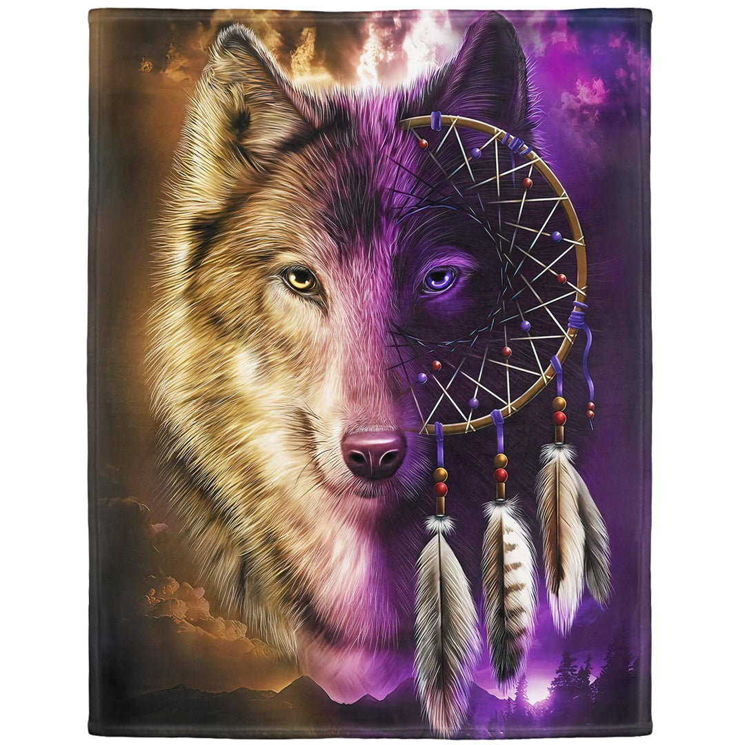 YISUMEI Decke 150x200 cm Kuscheldecken Sanft Flanell Weich Fleecedecke Bettüberwurf Wolf Traumfänger