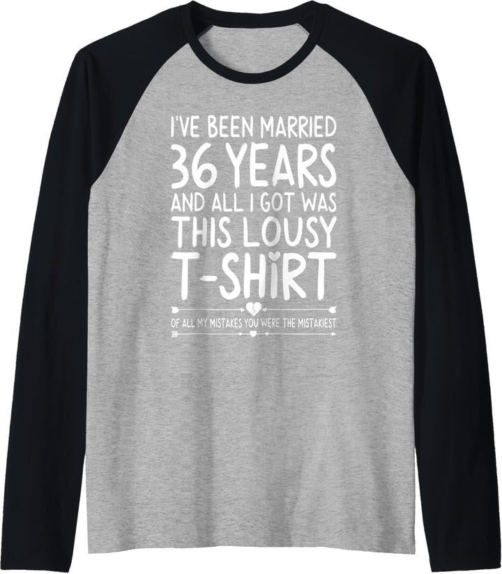 36th Wedding Anniversary Shirt for Her and Him Couples Funny Raglan