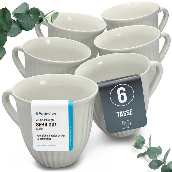 Steingut Kaffeetassen 6 Personen Hygge TESTSIEGER, Traumhaftes Skandinavisches Steingut Tassen Set,