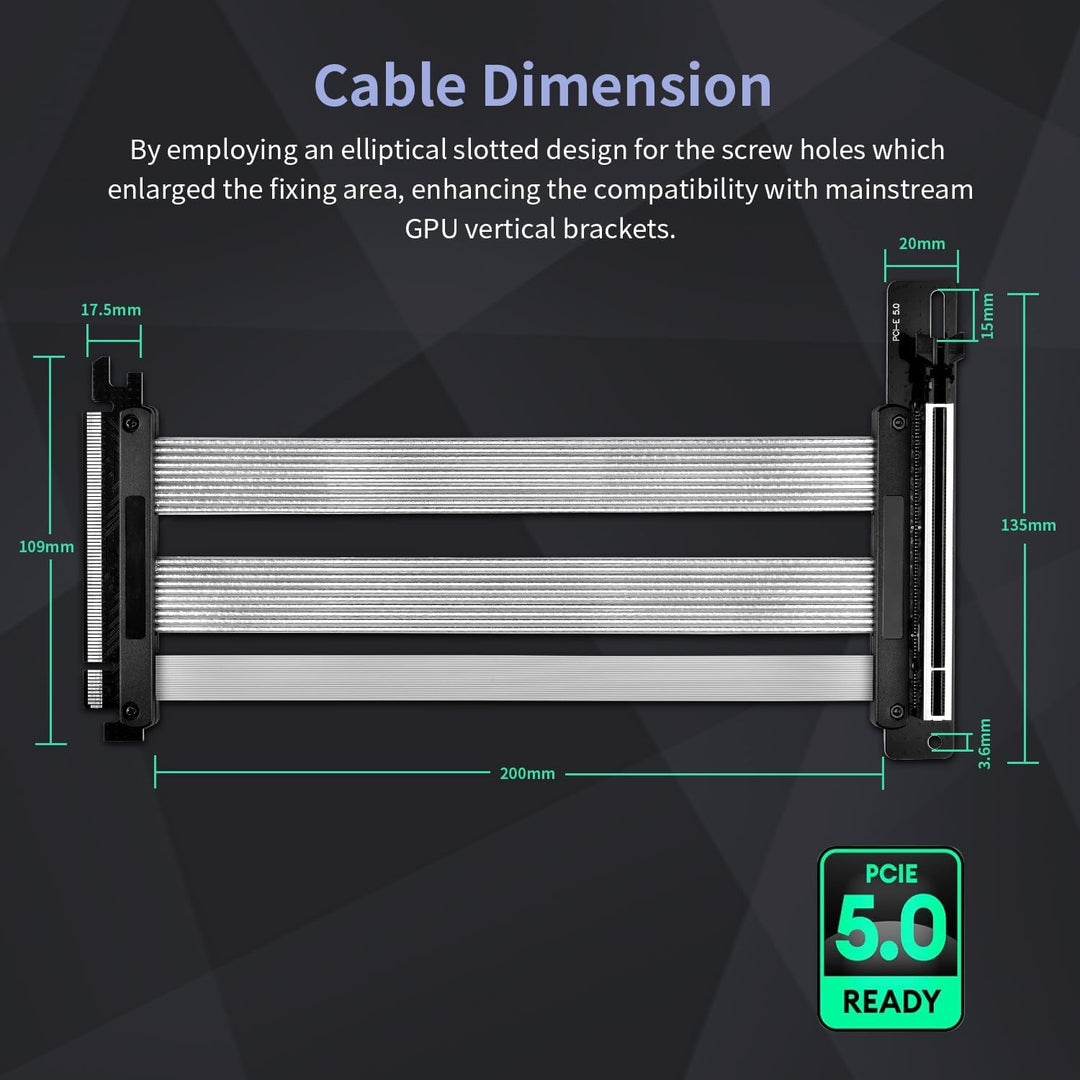 PCIE 5.0 Riser-Kabel mit GPU Halterung Set, Gen 5 Grafikkarten Verlängerung, PCI-E 16X 128GB/s kompa