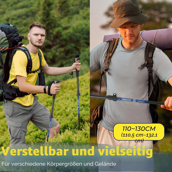 TREKOLOGY Wanderstöcke Faltbar – Leichte, Verstellbare Aluminium Walking Stöcke mit Korkgriffen – Ko