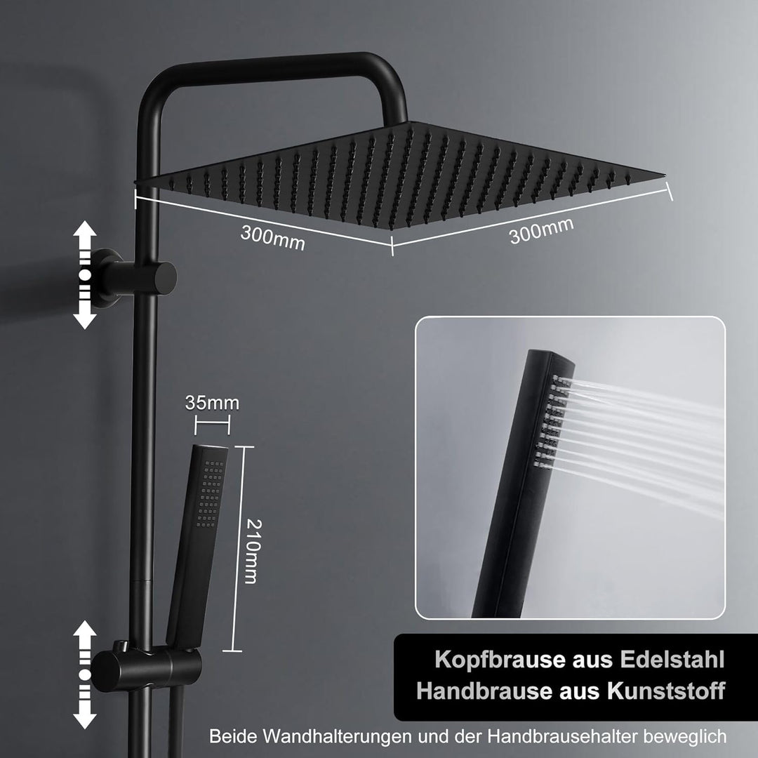 Görbach Regendusche Duschsystem mit Ablage, Edelstahl Duschset ohne Armatur mit Duschkopf, Wasserspa