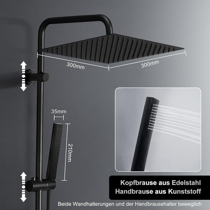Görbach Regendusche Duschsystem mit Ablage, Edelstahl Duschset ohne Armatur mit Duschkopf, Wasserspa