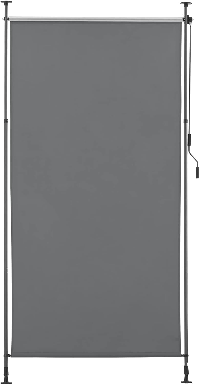 pro.tec Aussenrollo Cimarra 120 x 270 cm Balkonrollo Senkrechtmarkise mit Handkurbel Sichtschutz wit