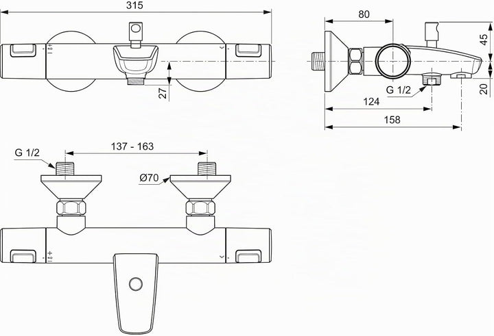 Ideal Standard A7206AA Ceratherm T25 Badethermostat Aufputz, Chrom Wanne