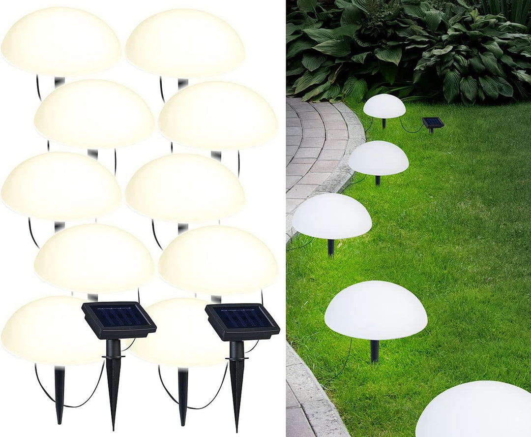 Lunartec Solar Bodenleuchte: Solar-Bodenlichterkette mit 5 warmweissen Halbkugeln, 2er-Set (LED-Lich