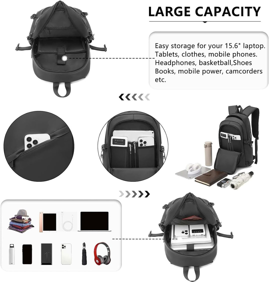 KONO Rucksack Herren, Laptop Rucksack 15,6 Zoll Schulrucksack Teenager Arbeit Laptoptasche mit USB L