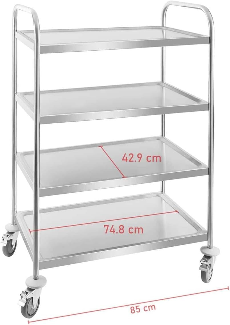 Royal Catering - Servierwagen Küchenwagen (4 Borde, 200 kg belastbar, 85 x 52,5 x 124 cm, 27 cm Abst