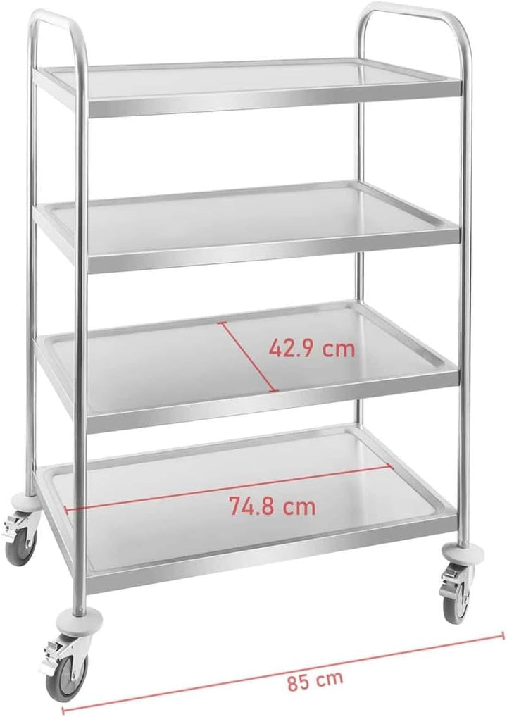 Royal Catering - Servierwagen Küchenwagen (4 Borde, 200 kg belastbar, 85 x 52,5 x 124 cm, 27 cm Abst