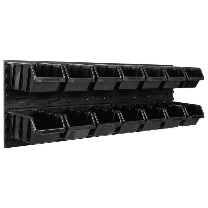 Lagersystem Werkstattregal | 115 x 39 cm | 14 stck. Box | Wandregal mit Stapelboxen - Wandplatten Ex