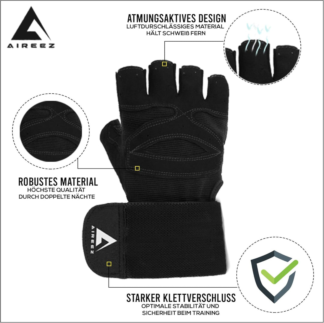 Aireez® Fitnesshandschuhe, Trainingshandschuhe, Sporthandschuhe mit Handgelenk Bandagen für Damen &