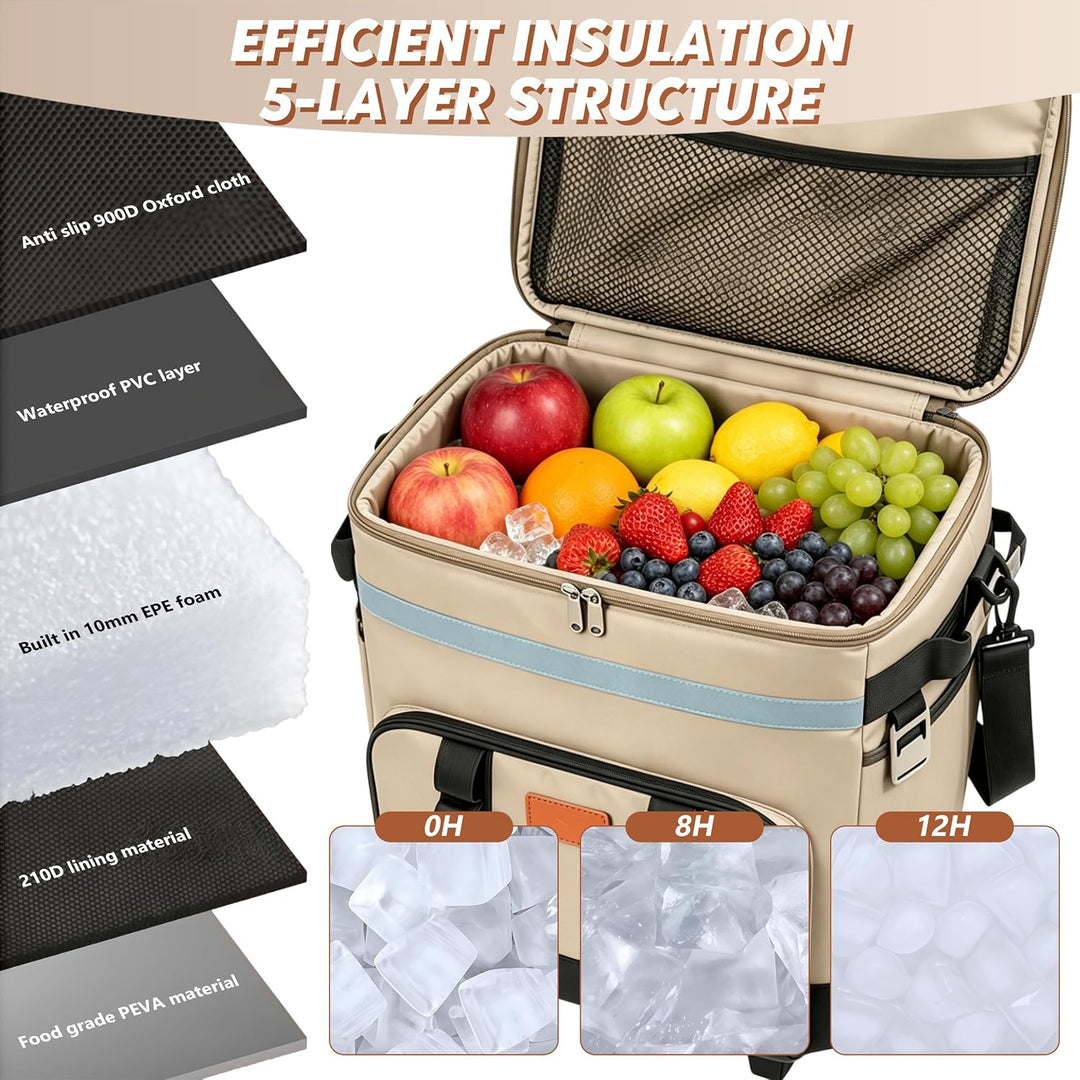 Grosse Kühlbox mit Rollen, isolierte Trolley-Kühltasche, robuster tragbarer Thermo-Kühler für Campin
