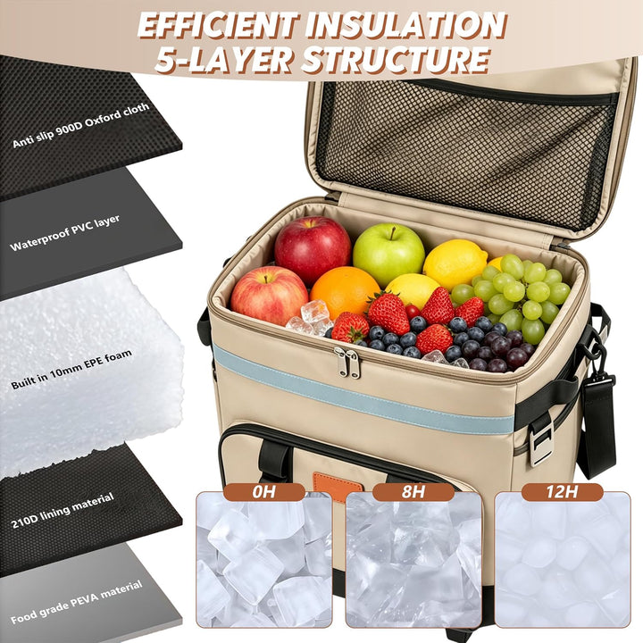 Grosse Kühlbox mit Rollen, isolierte Trolley-Kühltasche, robuster tragbarer Thermo-Kühler für Campin