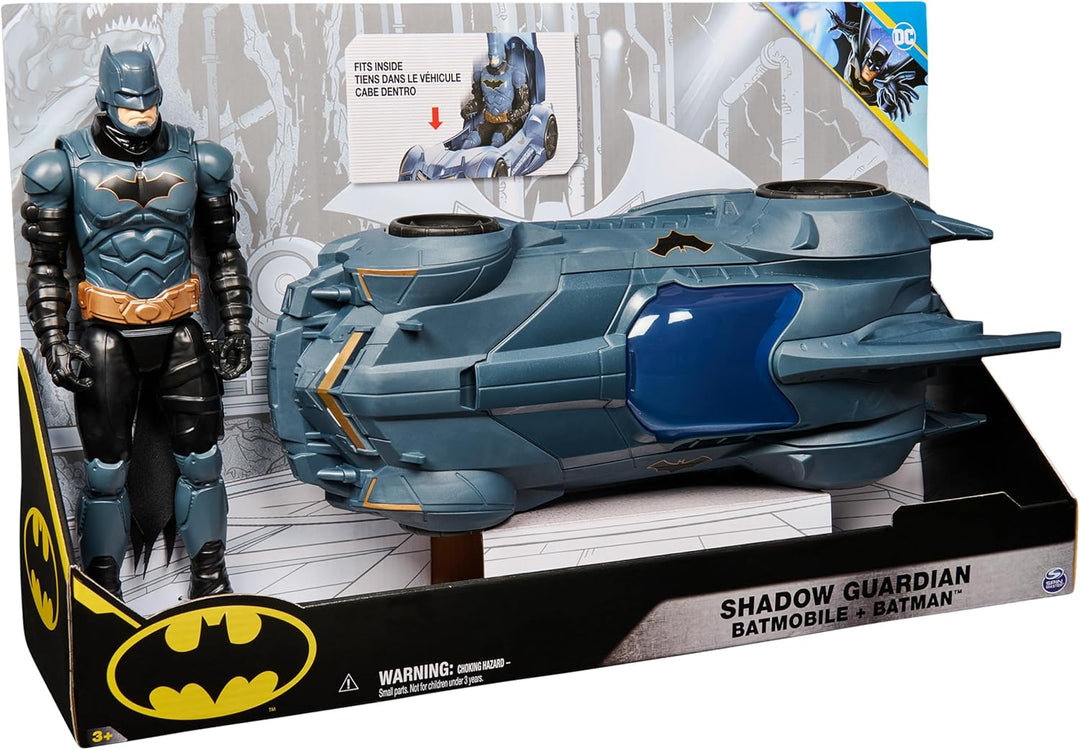 DC Comics Shadow Guardian Batmobile + Batman Actionfigur - Fahrzeug mit Verdeck zum Öffnen, beweglic