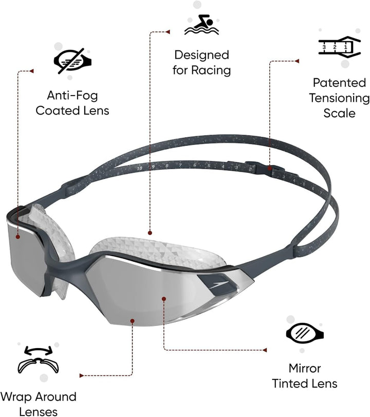 Speedo Unisex Erwachsene Aquapulse Pro Mirror Schwimmbrille Einheitsgrösse Oxid Grey/Silver/Chrome,