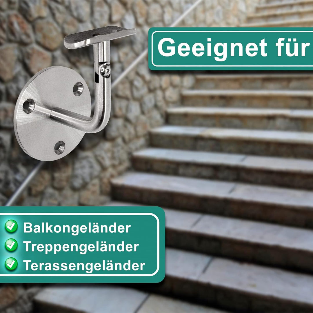 PRIOstahl Handlaufhalter Handlauf Wandhalter Handlaufstütze - 4 x Handlaufträger an die Wand Stellba