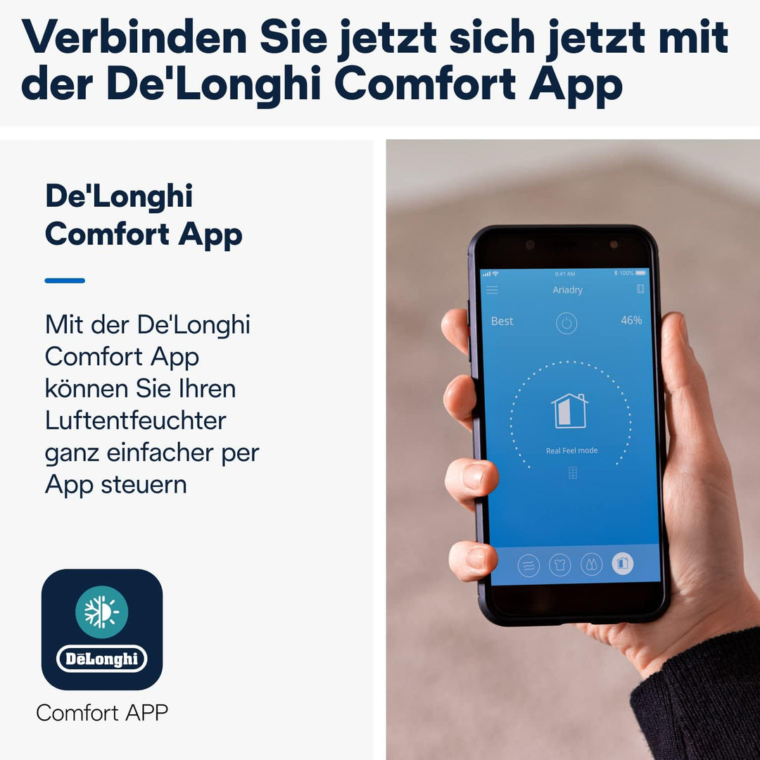 De'Longhi Luftentfeuchter Tasciugo AriaDry Pure DDSX220WFA - elektrischer Entfeuchter und Luftreinig