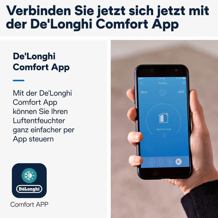 De'Longhi Luftentfeuchter Tasciugo AriaDry Pure DDSX220WFA - elektrischer Entfeuchter und Luftreinig