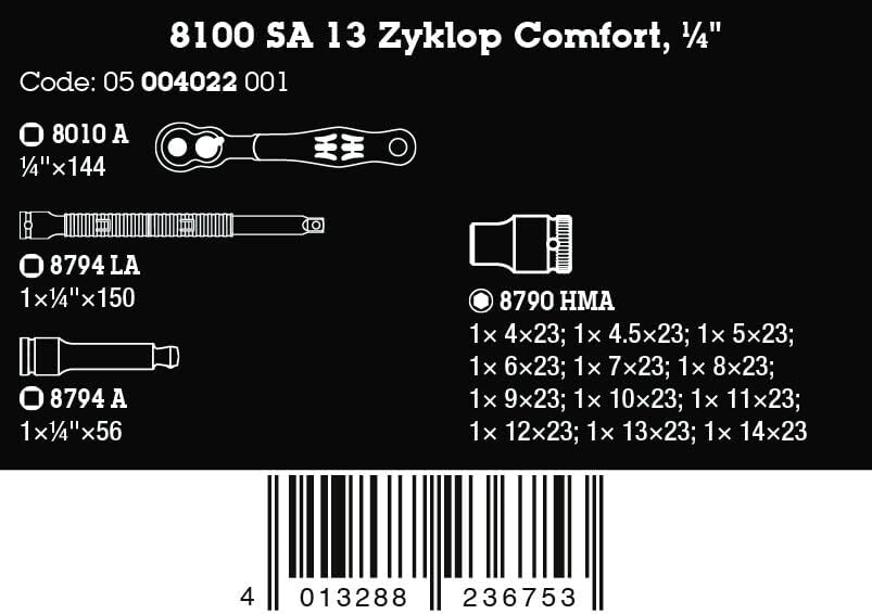 Wera 05004022001 8100 SA 13 Zyklop Comfort Knarrensatz, Umschalthebel, 1/4"-Antrieb, metrisch, 15-te