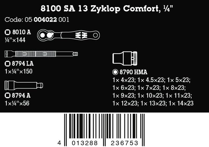 Wera 05004022001 8100 SA 13 Zyklop Comfort Knarrensatz, Umschalthebel, 1/4"-Antrieb, metrisch, 15-te