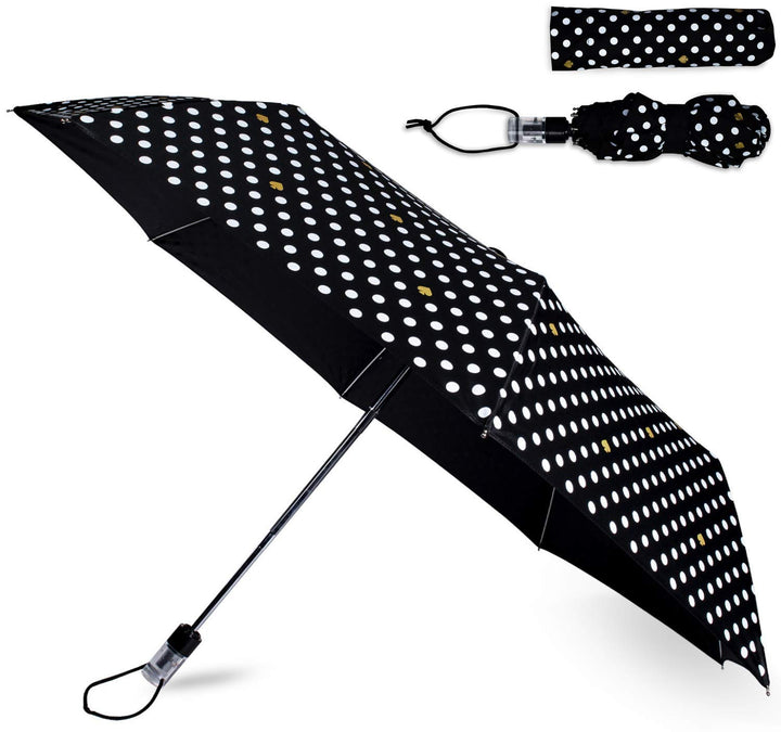 Kate Spade New York Reise-Regenschirm, leicht, kompakt, mit Aufbewahrungstasche, gepunktet, Gepunkte