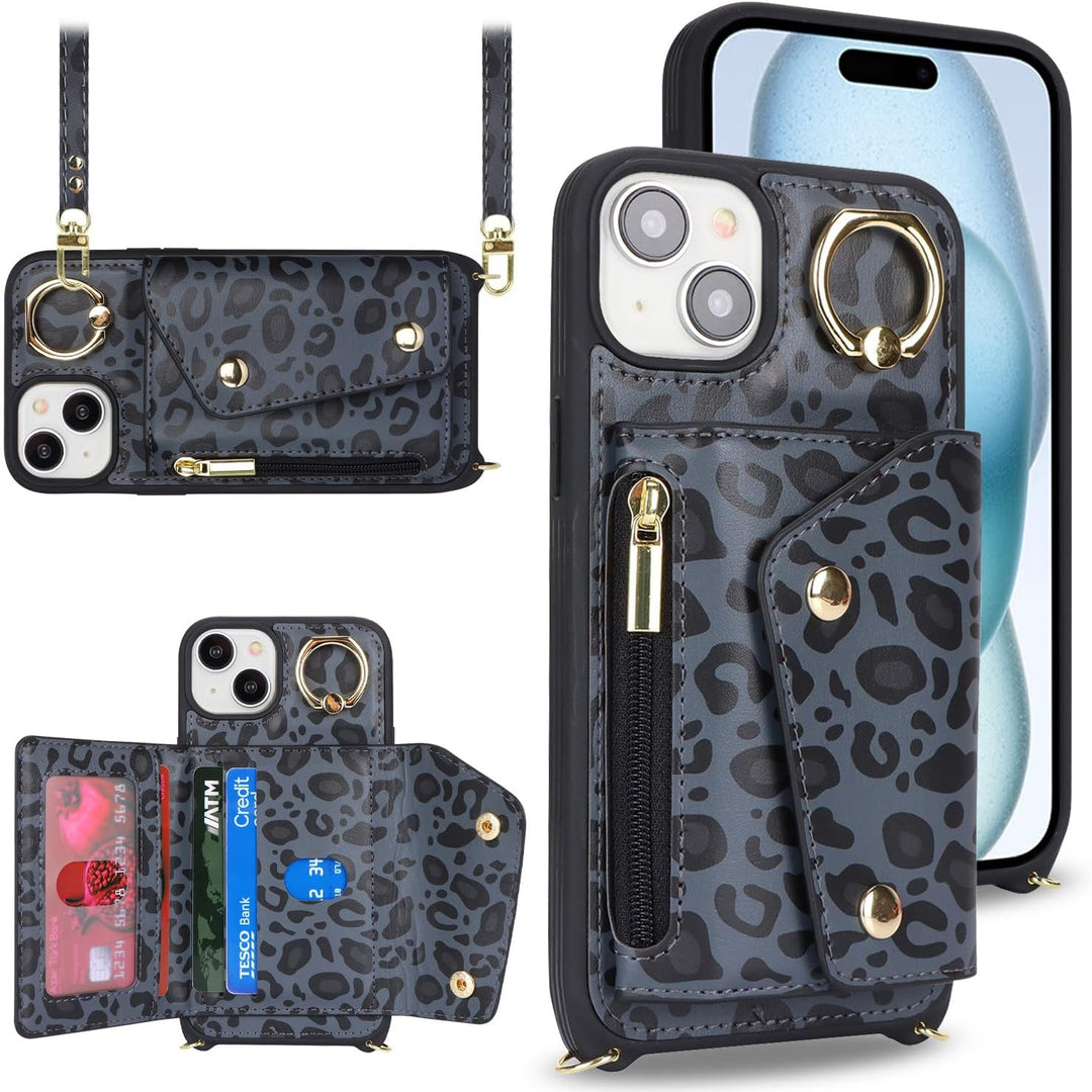 Lipvina Hülle für iPhone 15 Hülle mit Band Kartenhalter handyhülle Hülle für iPhone 15 mit Reissvers