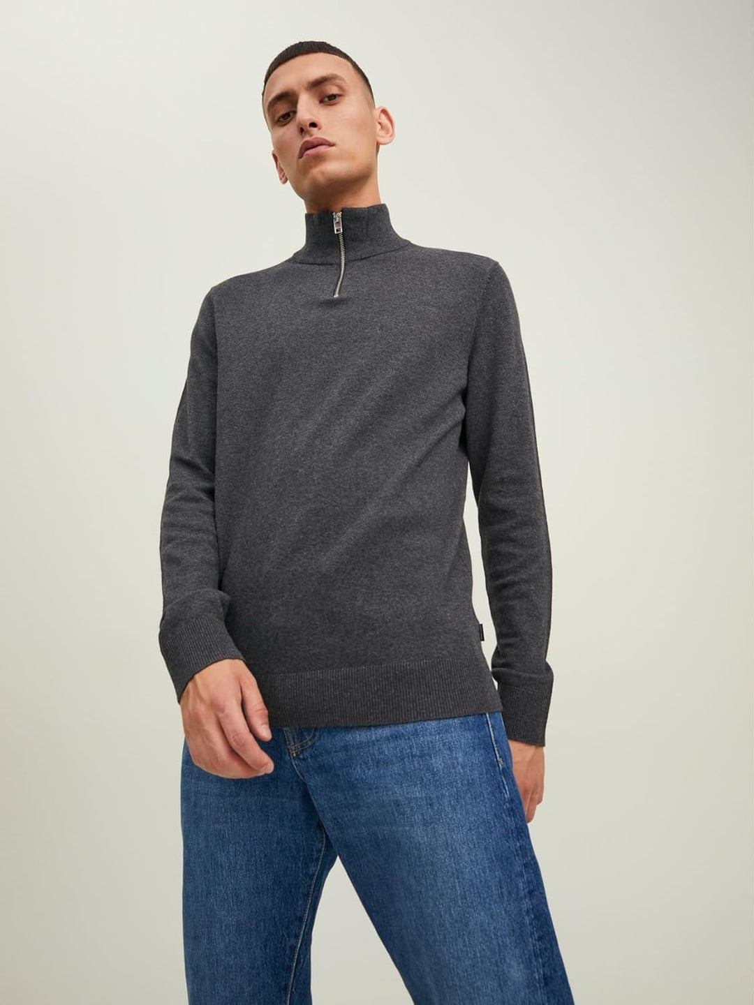 JACK & JONES Male Strickjacke mit Viertelreissverschluss Einfarbig Strickjacke mit Viertelreissversc