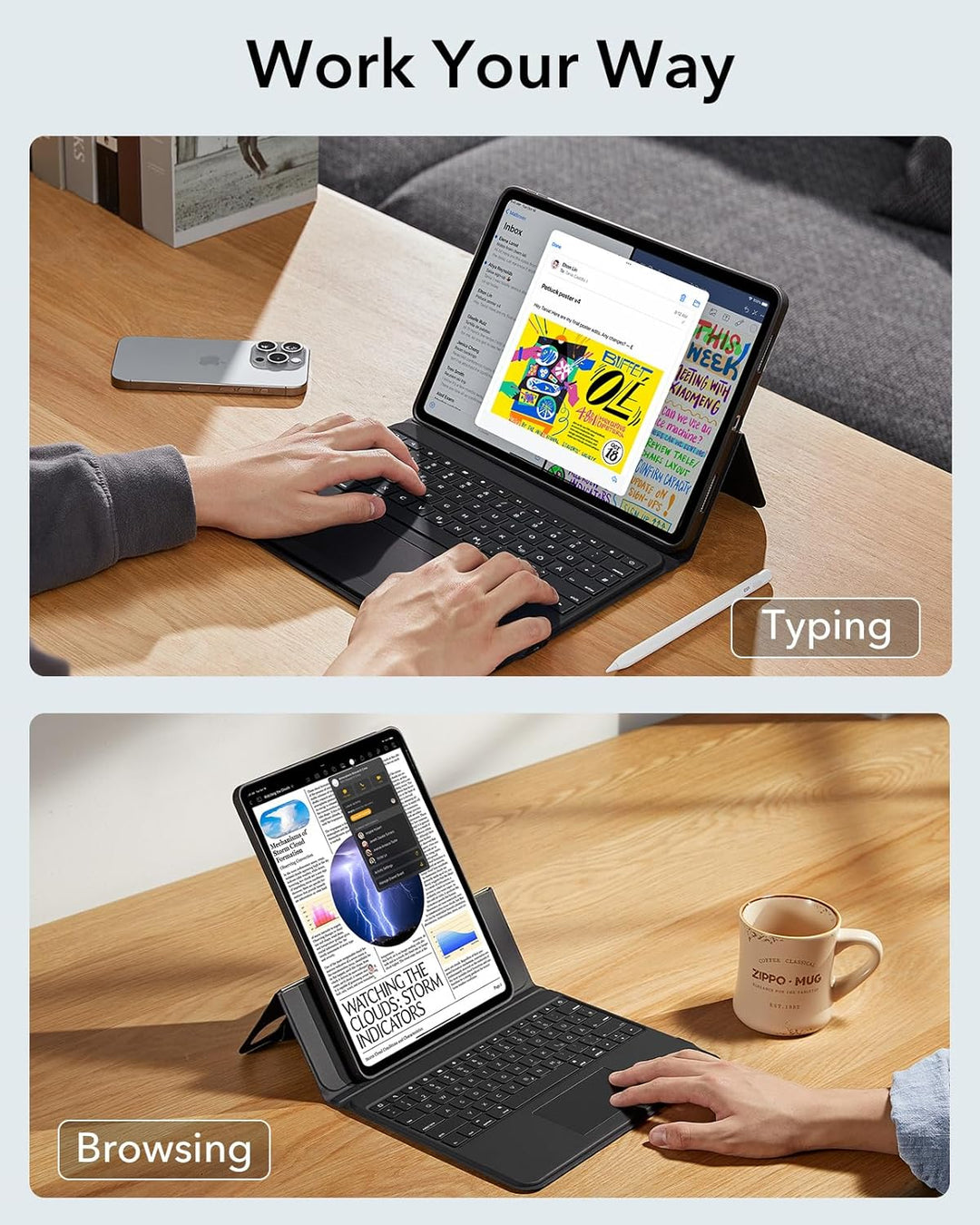 ESR für iPad Pro 13 Zoll (M5/M4) 2024 Tastatur Hülle mit Trackpad, Schwarz iPad Pro 13 (2024) Schwar