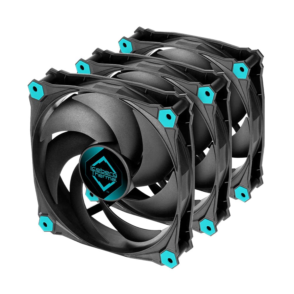 Iceberg Thermal IceGALE Silent 120mm Gehäuselüfter optimierter Airflow 3er-Pack, Schwarz, Silent