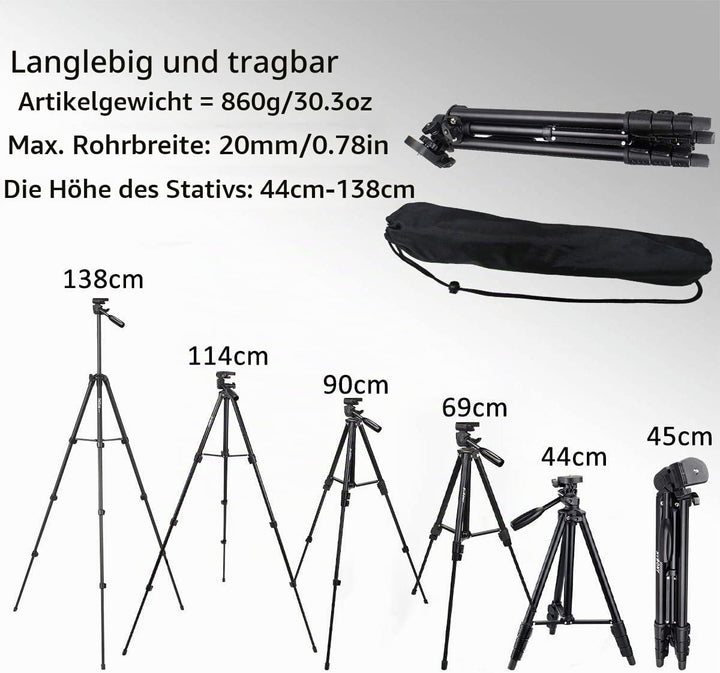 Svbony SV101 Stativkamera, 138cm-Aluminiumstativ Kompaktes, Leichtes Stativfernrohr mit Tragetasche