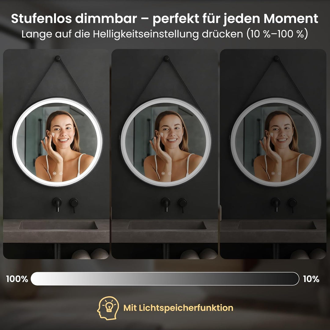 LED Spiegel Bad mit Beleuchtung 70cm Rund – Touch-Schalter, Beschlagfrei, Dimmbar – Badezimmerspiege
