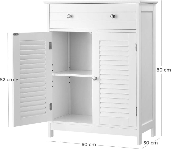 VASAGLE Badezimmerschrank, Badschrank, 60 x 30 x 80 cm, Aufbewahrungsschrank mit 2 Lamellentüren, Sc