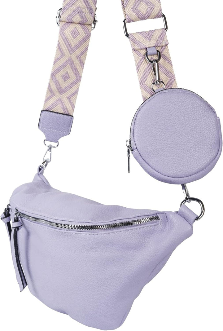 styleBREAKER Damen Halbmond Crossbody Schultertaschen Set 3-Teilig, Schultergurt mit Muster, Schlüss