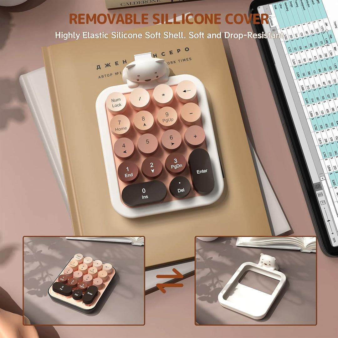 FELiCON Kabelloser Numeric Keypad, Tragbarer 18-Tasten-Mini-Ziffernblock mit Retro-Rundtasten und 2,