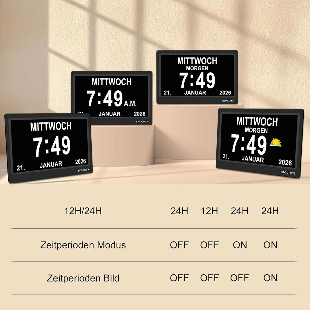 TROCOTN 10 Zoll Digitale Uhr Tagesuhr Grosses Display Wecker Wanduhr (schwarz) 10 Zoll Schwarz, 10 Z