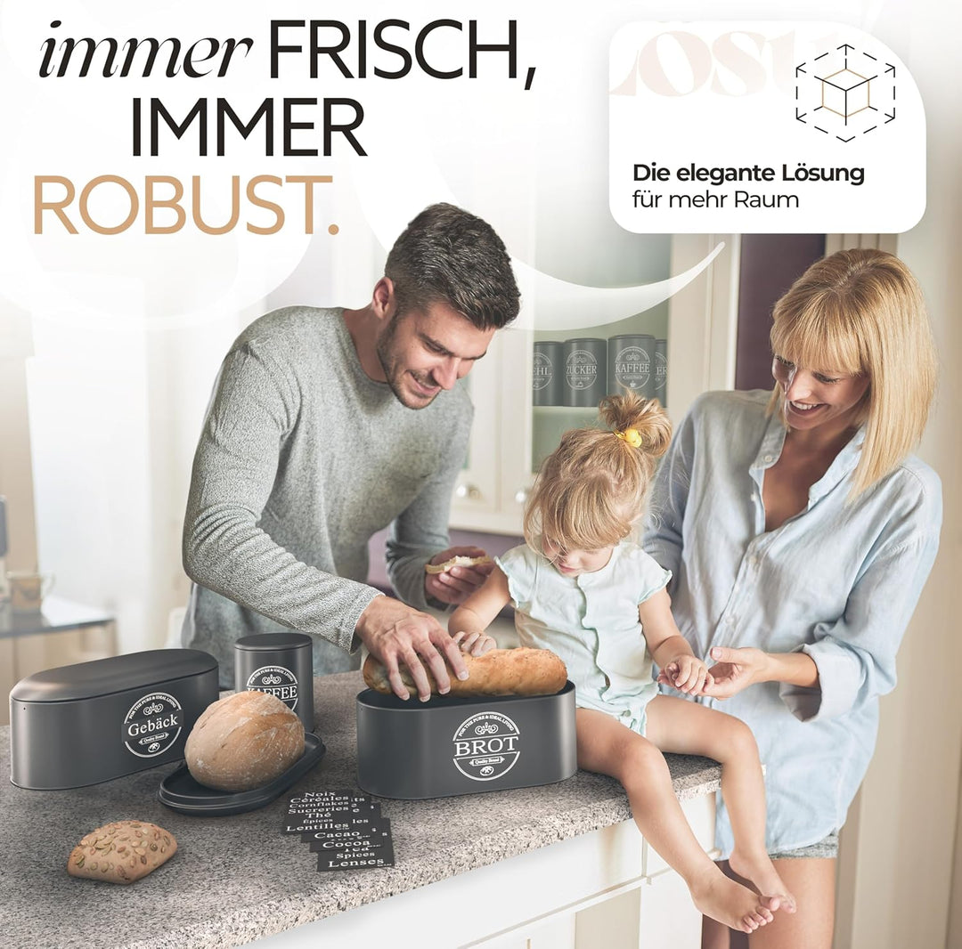 IDEALTASTIC® Premium 2-in-1 Brotkasten schwarz mit effizientem Schneidebrett-Deckel I Länger frischh