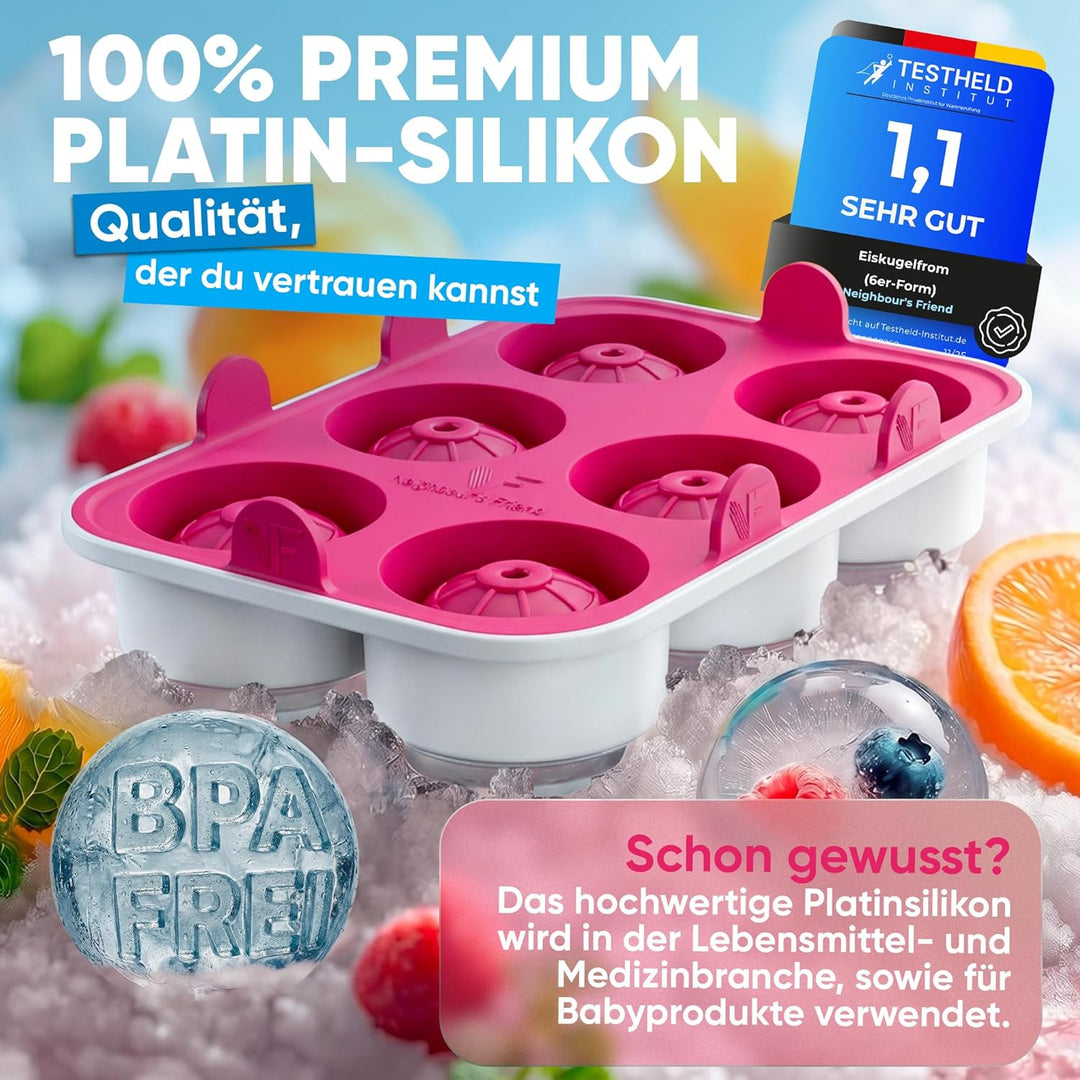 Pinke XXL Eiskugelform 10er Set – Stylische Eiswürfelform aus Platin Silikon für Cocktails, Eiskaffe