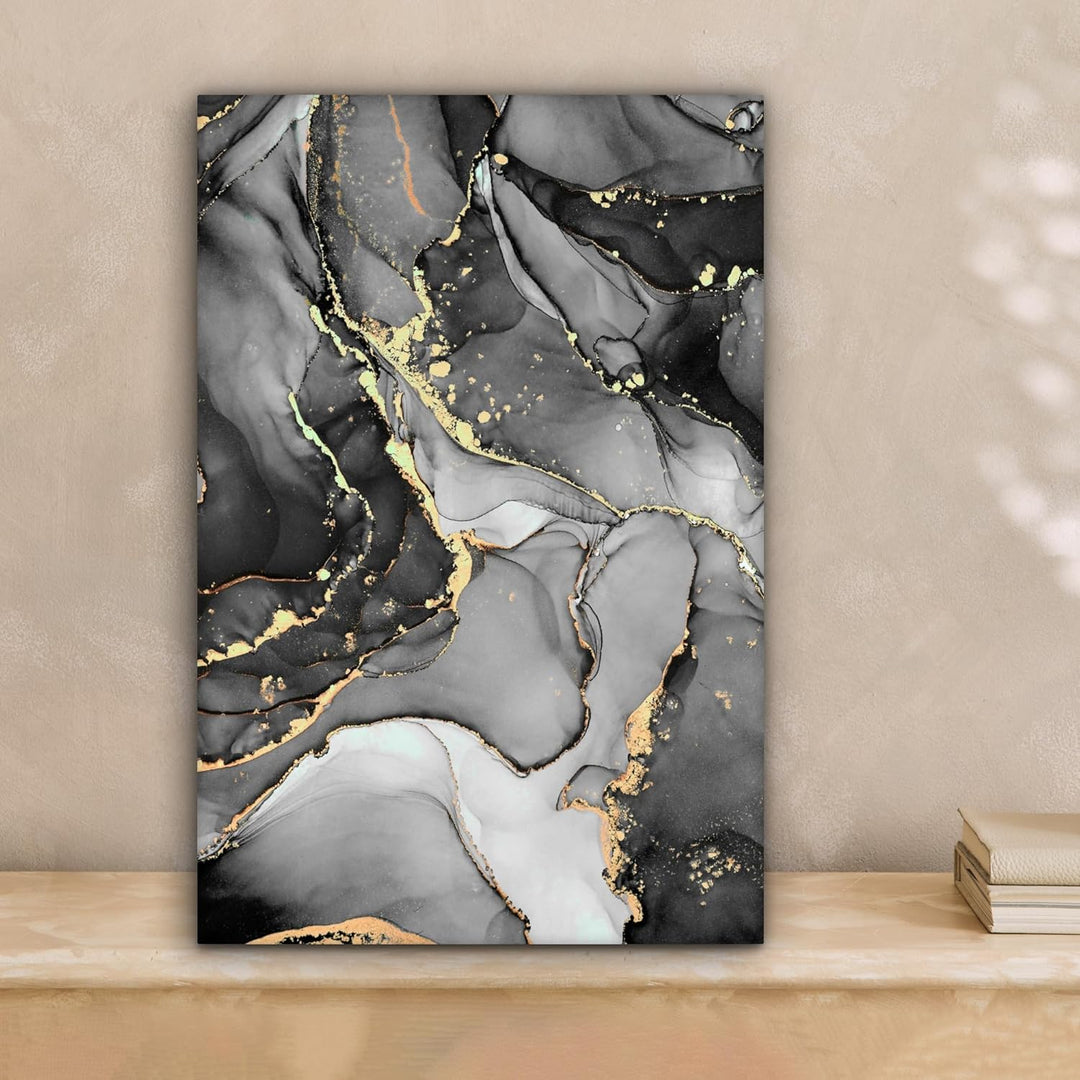 MuchoWow© Wandbilder Klein 20x30 cm Mini Schlafzimmer Home Goldene Deko Wohnung Bild Wohnzimmer Foto