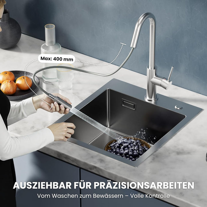 CECIPA Wasserhahn Küche, Hochdruck Küchenarmatur mit Brause Ausziehbar, V-förmiger Armatur Edelstahl