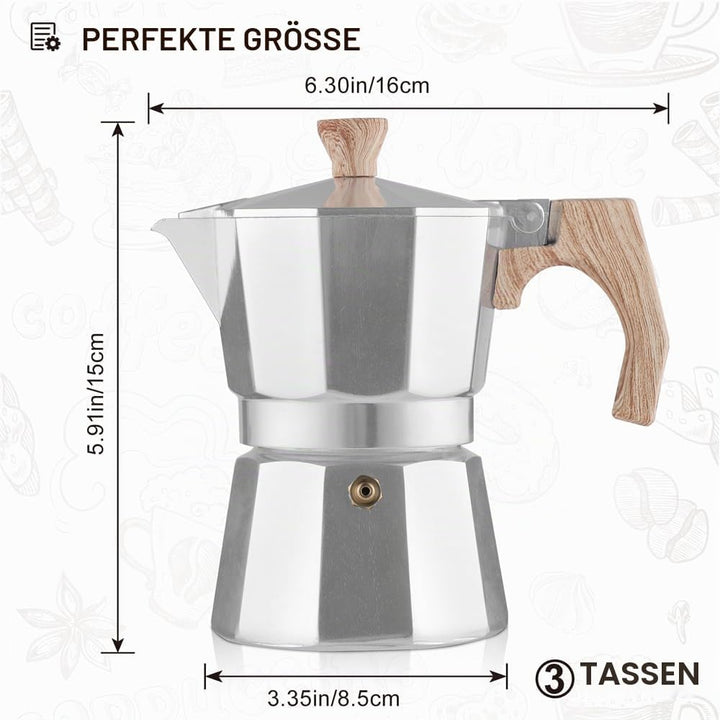 wedrink Aluminium Mokkakanne, 3 Tassen Moka Pot, Für Gas Elektroherd, Klassische Espressokanne für I