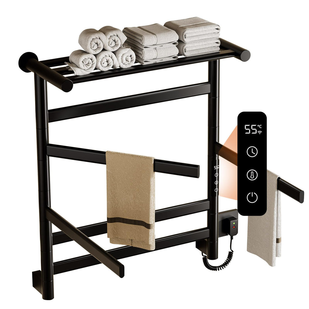 Handtuchheizkörper Elektrisch Schwarz mit Lagerregal, 180° Drehung Handtuchwärmer Elektrisch Handtuc