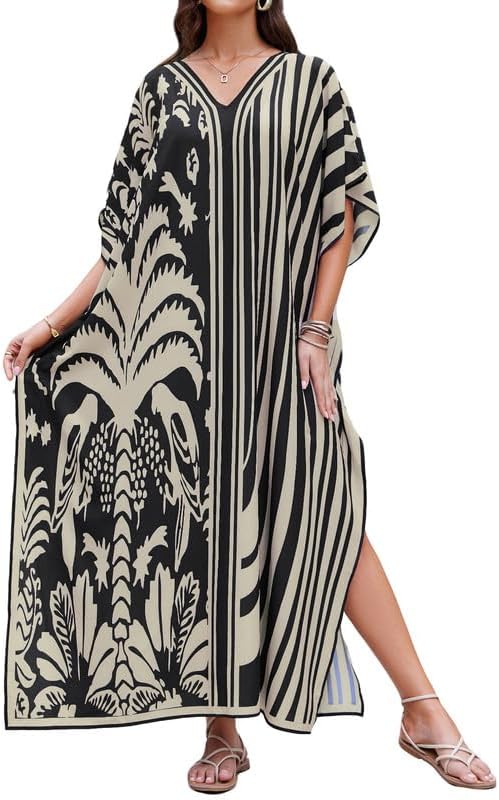 Bsubseach Damen Beachwear Türkische Kaftans Lange Strandkleid Caftan Beach Dress 1-zebrastreifen, 1-