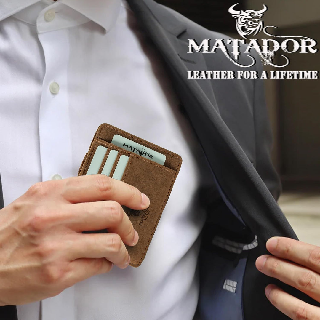 MATADOR Magic Slim Wallet Herren Leder Kreditkartenetui mit Münzfach | Karten Geldbeutel Geldtasche