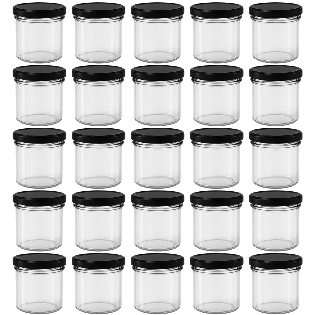 hocz 25x Marmeladengläser 125 ml Set | Deckel Schwarz TO 66 | mit Etiketten NZ | Einmachgläser mit S