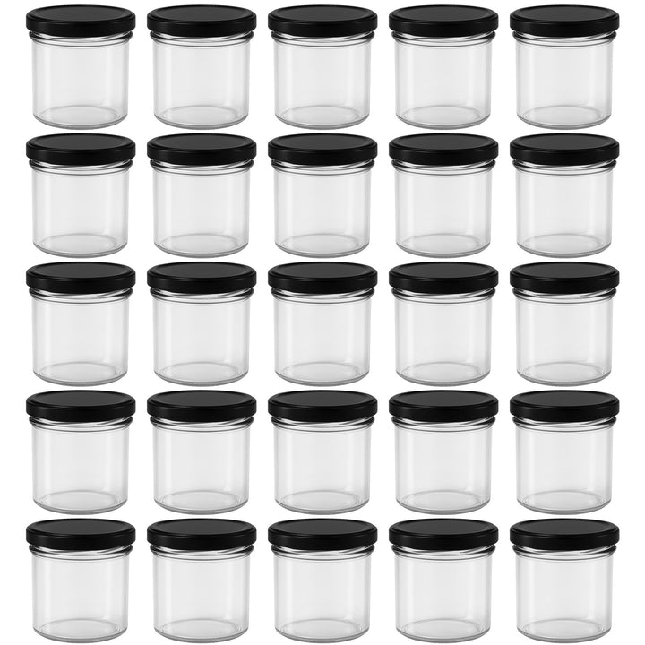 hocz 25x Marmeladengläser 125 ml Set | Deckel Schwarz TO 66 | mit Etiketten NZ | Einmachgläser mit S