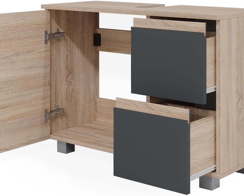 Vicco Waschbeckenunterschrank J-Shape, Sonoma/Anthrazit, 80 x 60.8 cm, Sonoma