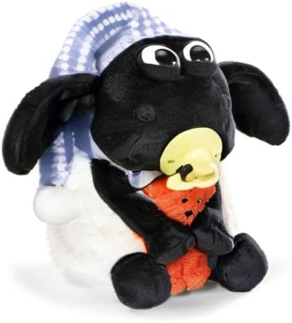 Shaun das Schaf Kuscheltier Timmy mit kleinem Bär, Schnuller und Schlafmütze, 25 cm, Farbe: Weiss/Sc