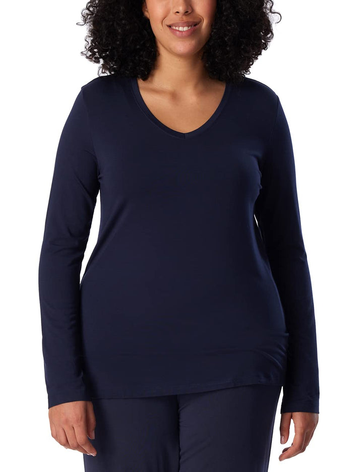 Schiesser Damen Schlafshirt langarm Modal - Mix + Relax 46 Grosse Grössen Blau_175477, 46 Grosse Grö